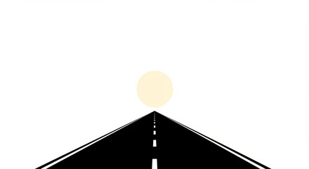 Road leading towards a bright sun in a minimalist style  