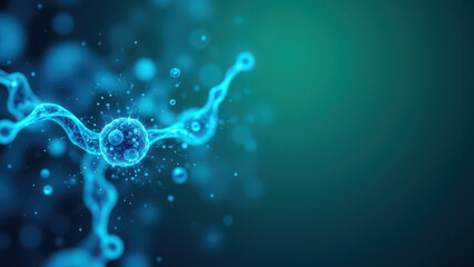 Vibrant blue illustration of Nicotinamide Adenine Dinucleotide, NAD+ supplement with molecular structures.