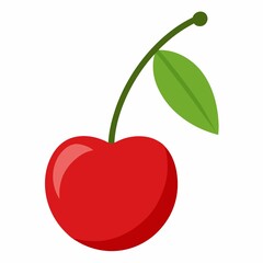 red cherry with leaf