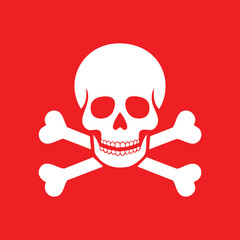White skull and crossbones on a vibrant red background. Danger!
