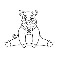 Cartoon hand drawn pig coloring pages for kids. Cute illustration of farm animal isolated on white background