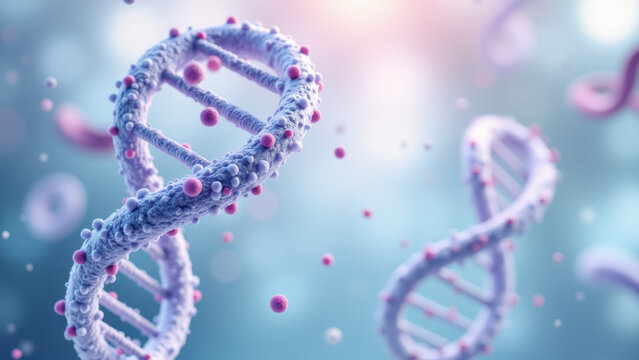 An artistic rendering of Nicotinamide Adenine Dinucleotide molecules with a cosmic background.