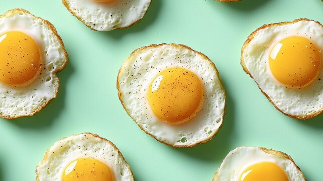 Sunnyside up fried eggs on mint green for national egg day