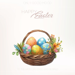 Soft Easter basket with snowdrops and pastel eggs – watercolor vector