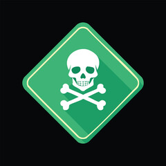Poison symbol illustration with a skull and crossbones, set on a green diamond