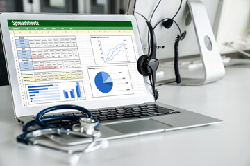 Spreadsheet document information financial startup concept. data and graphs in spreadsheet...