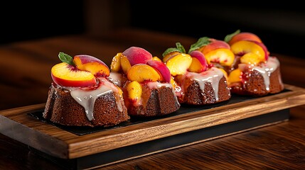 Peach mini cakes with dessert platter.