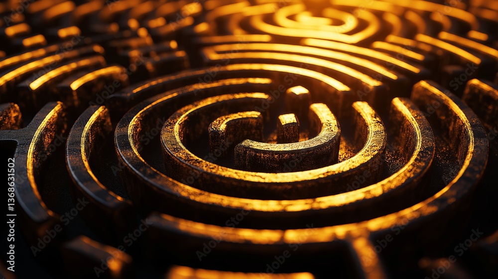 Poster A maze of intertwining golden lines forming a mesmerizing pattern