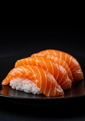 Salmon Nigiri Sushi Dark Background Closeup. AI Generated