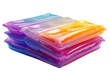 Stacked rainbow translucent pencil cases showcasing vibrant summery hues and playful design, offering a cheerful and organized stationery solution.