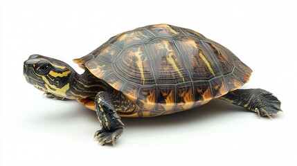 Obraz premium Colorful turtle with intricate shell pattern on white background.