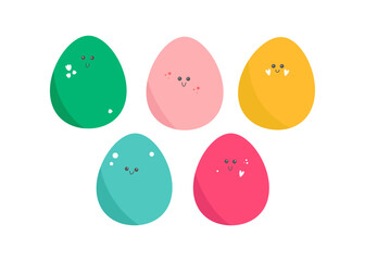 Happy Easter egg vector illustration with cute kawaii faces and pastel colors