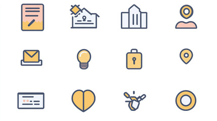 Minimalist Business Icons on White Background, Representing Modern Simplicity and Professional Clarity