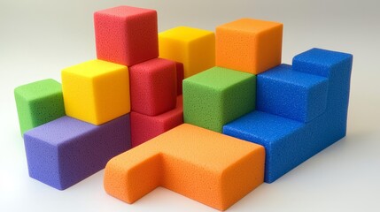 Obraz premium Playful and colorful foam blocks creatively organized for fun.