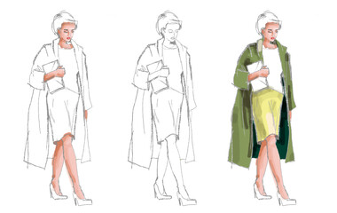 Set of silhouettes for office dress code in green. For modeling clothes by texture.