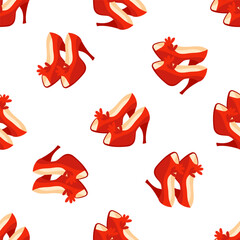Red elegant high heel shoes seamless pattern on white background