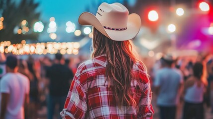 Woman in cowboy hat at country music festival