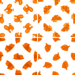 Sweet caramel candies and sauce seamless pattern on white background