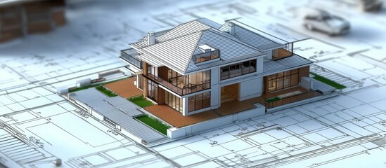 Fototapeta premium Detailed architectural blueprint showcasing a modern house design.