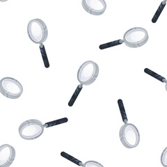 Magnifying glass seamless pattern repeating isometric magnifier on white background