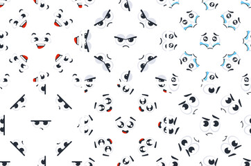 Seamless pattern of cartoon eyes expressing various emotions, creating a playful and engaging design