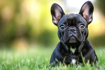 Fototapeta premium small French bulldog barks in a minimalistic way