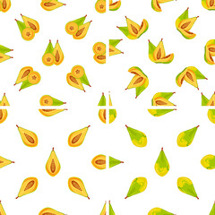 Seamless pattern of papaya fruit showing different slices on white background
