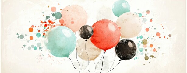 Colorful watercolor balloons in various shades, exuding joy and celebration for festive occasions.