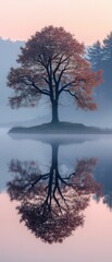 Naklejka premium Serene autumn tree mirrored in still water.
