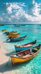 Obraz premium Serene tropical escape colorful boats amidst turquoise waters