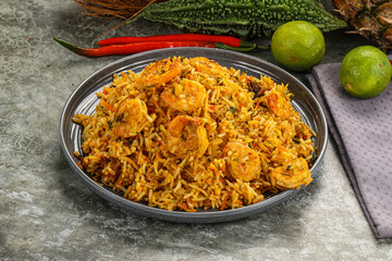 Indian cuisine - Biryani rice with prawn