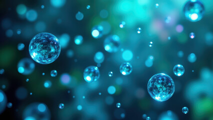 NAD supplement encapsulated within a sphere set against a glowing blue background with other floating spheres.