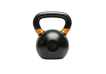 A floating kettlebell with a rubber-coated handle, on a solid white background