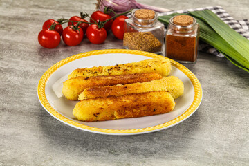 Crispy breaded mozarella cheese sticks
