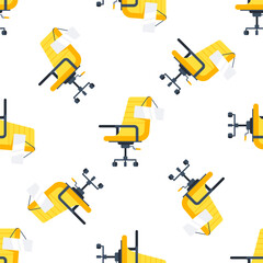 Yellow Office Chairs with Blank Paper Pattern on White Background