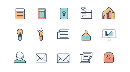 Minimalist Business Icons on White Background, Representing Modern Simplicity and Professional Clarity