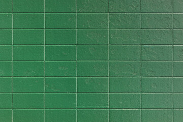 Pattern of Rectangular Ceramic Wall Tiles Painted Solid Green for Texture Background