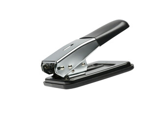 A floating paper puncher with its handle visible, on a solid white background