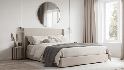 Modern Bedroom Interior with Daylight, Minimalist Design, Ideal for Photography, Home Decor Inspiration