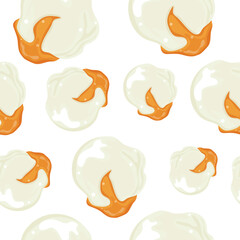 Obraz premium seamless pattern with a cooked chicken egg with liquid yolk leaking out, for various food designs