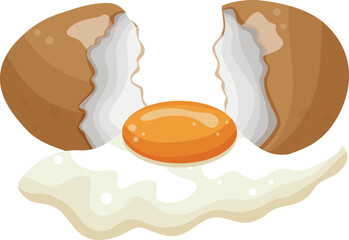 icon of a broken, spilled chicken egg with a whole yolk, for various designs