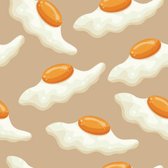 seamless pattern with icons of raw chicken egg spreading on a brown background, for various designs or patterns