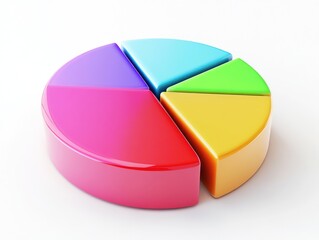 Obraz premium 3D pie chart, isometric view, white background, colorful, bright colors, high resolution