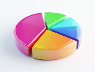 Obraz premium 3D pie chart, isometric view, white background, colorful, bright colors, high resolution