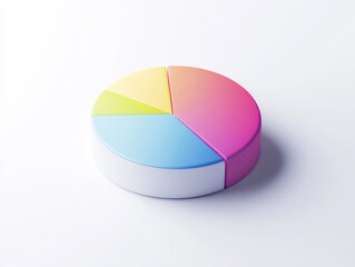 Obraz premium 3D pie chart, with vibrant colors on a white background, in an isometric view at a 45-degree angle