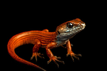 Naklejka premium A close-up shot of a lizard isolated against a black background, showcasing its detailed features and texture