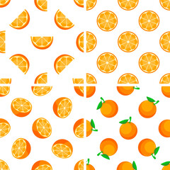 Seamless pattern with oranges, slices and halves creating a vibrant citrus design