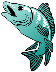 Fish Fishing Realistic Fish Black Line Art Green Gradient Color Drawing Illustration