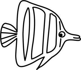 Cute Fish Black Line Art for Kids Coloring Book Drawing Illustration 