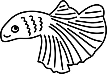 Cute Fish Black Line Art for Kids Coloring Book Drawing Illustration 
